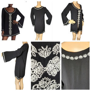 LoveStitch bell sleeve embroidered tunic dress
